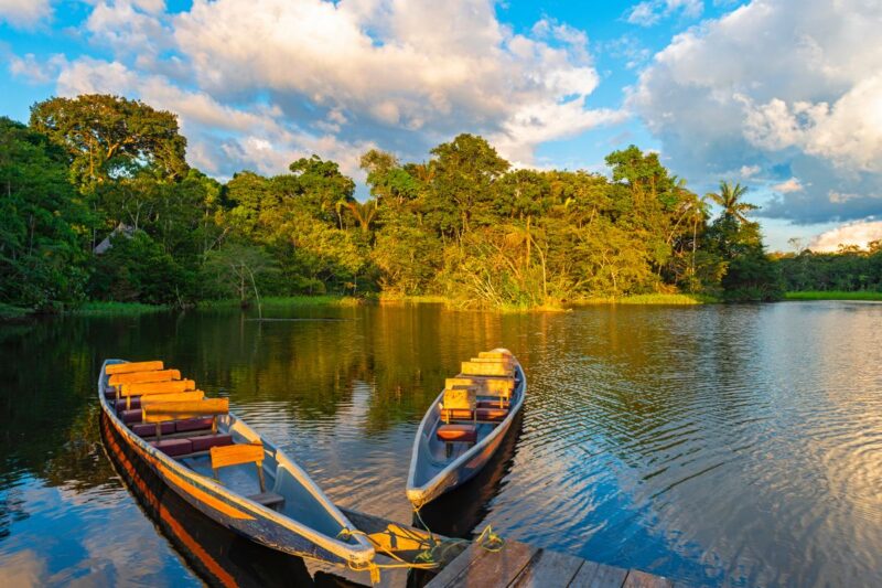 Traditional canoes on the Amazon River for things to do in Colombia