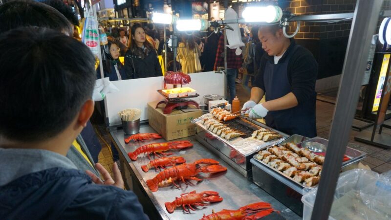 Lobsters at Myeongdong market Seoul teaching English in South Korea