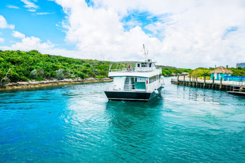 Boat at Half Moon Cay Bahamas Caribbean island hopping