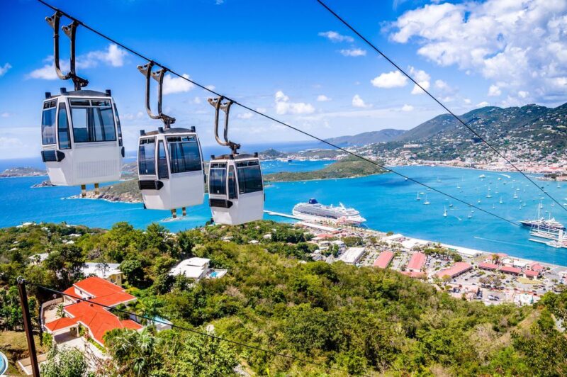 Cable car over St Thomas Caribbean island hopping