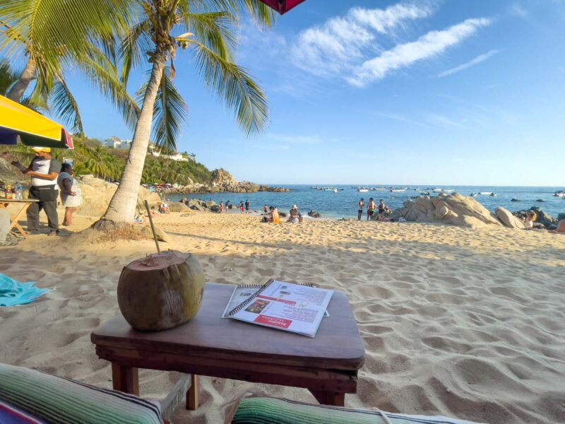 Coconut at palapa on Playa Manzanillo beaches in Puerto Escondido