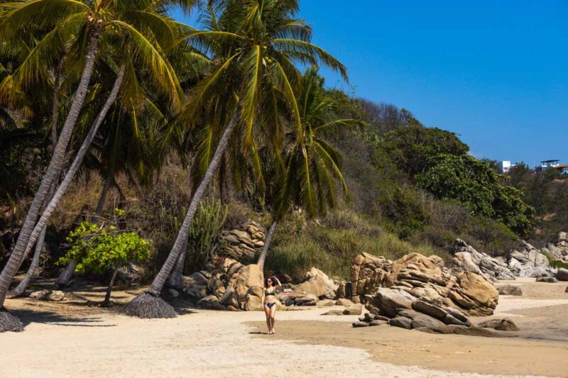 Woman on Playa Bacocho best beaches in Puerto Escondido