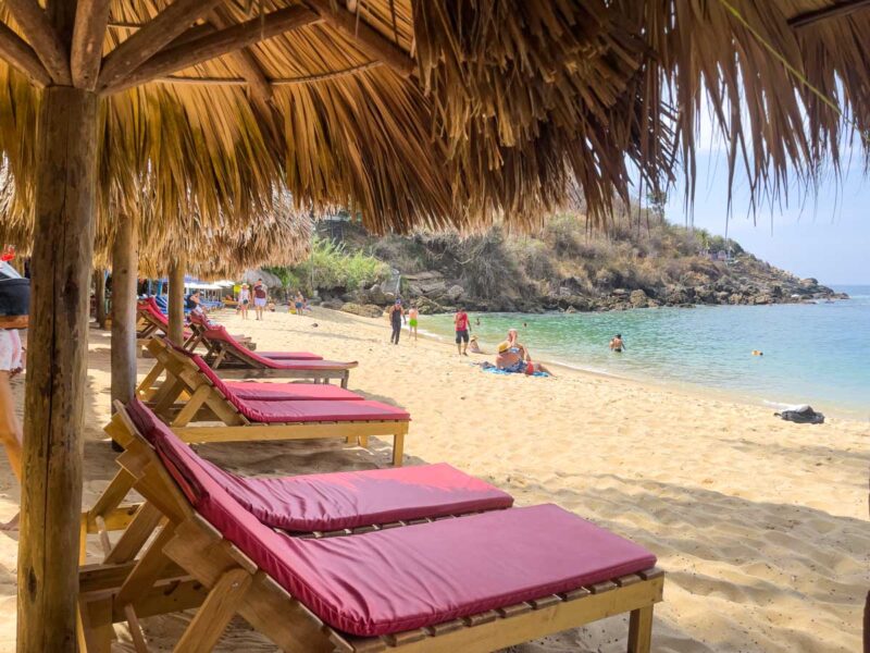 Palapas lounges on Playa Carrizalillio beaches in Puerto Escondido