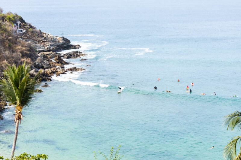 Overhead view of surfers at Playa Carrizalillo