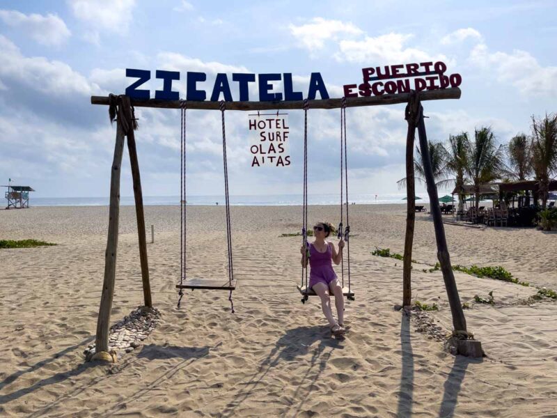 Sign at Playa Zicatela where to stay in Puerto Escondido