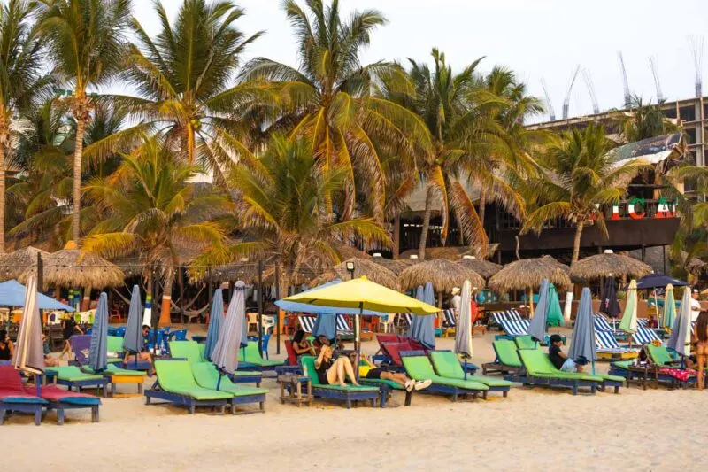 Sun loungers on Playa Zicatela