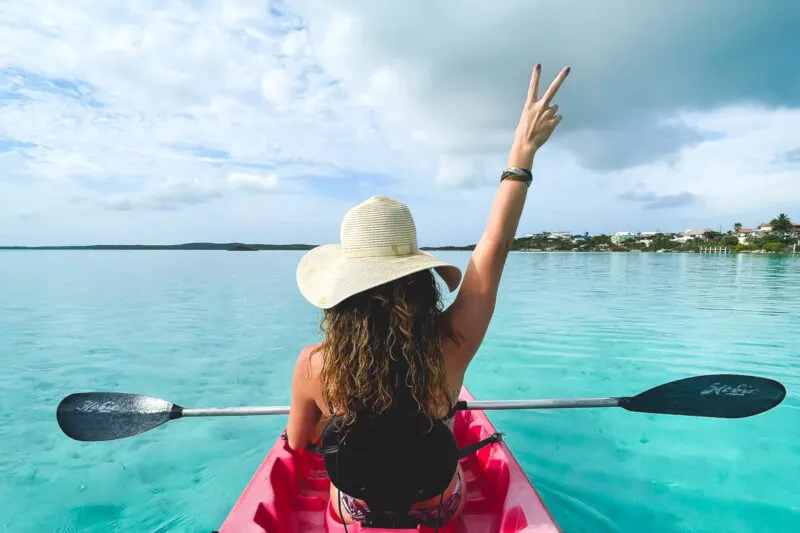 Woman kayaking at Chalk Sound things to do in Turks and Caicos