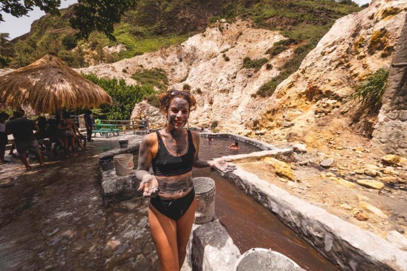 Woman at Sulphur Springs mud baths things to do in St Lucia