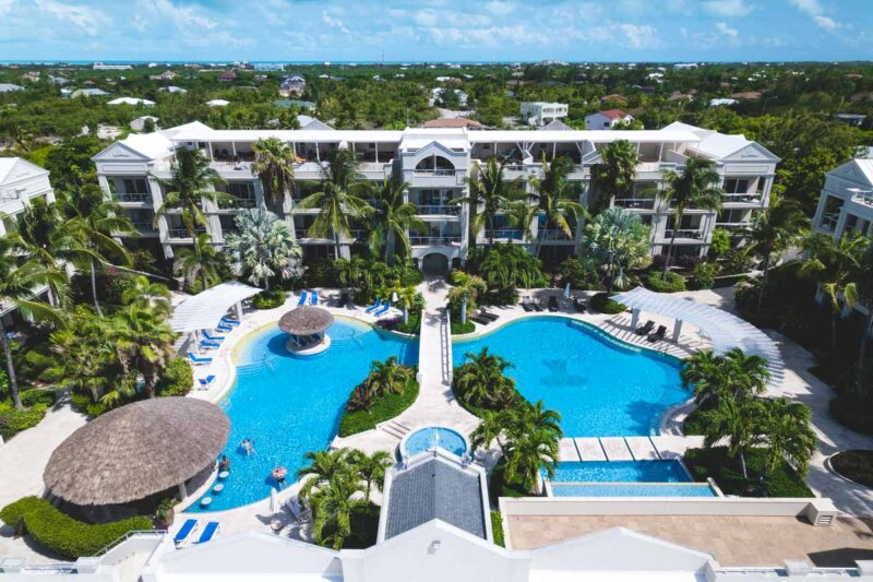 Overhead view of pool at The Atrium where to stay in Turks and Caicos