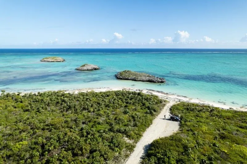 Overhead view of Three Marys Cays best beaches in Turks and Caicos