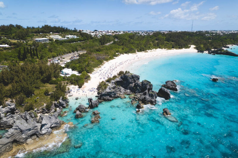 Aerial view of Horseshoe Bay things to do in Bermuda
