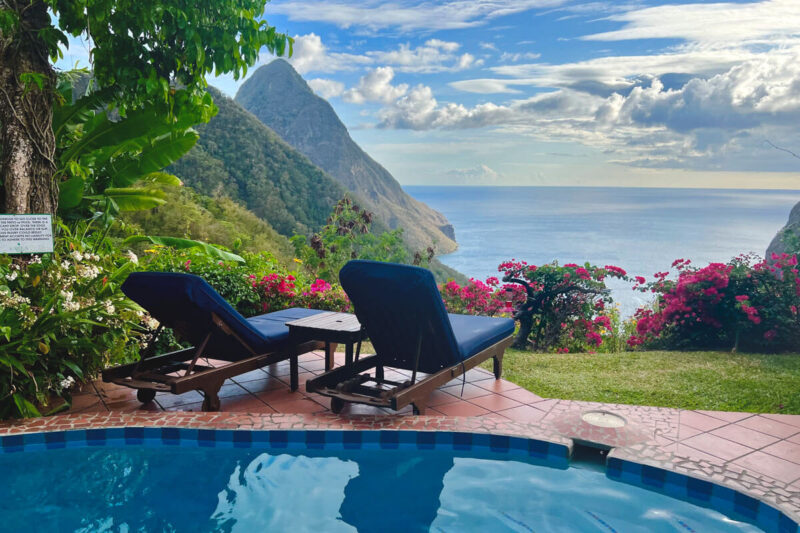 Pool with view at Ladera Resort where to stay in St Lucia