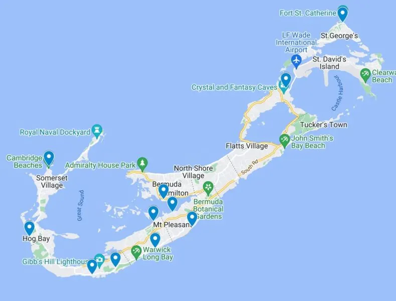 Map of where to stay in Bermuda
