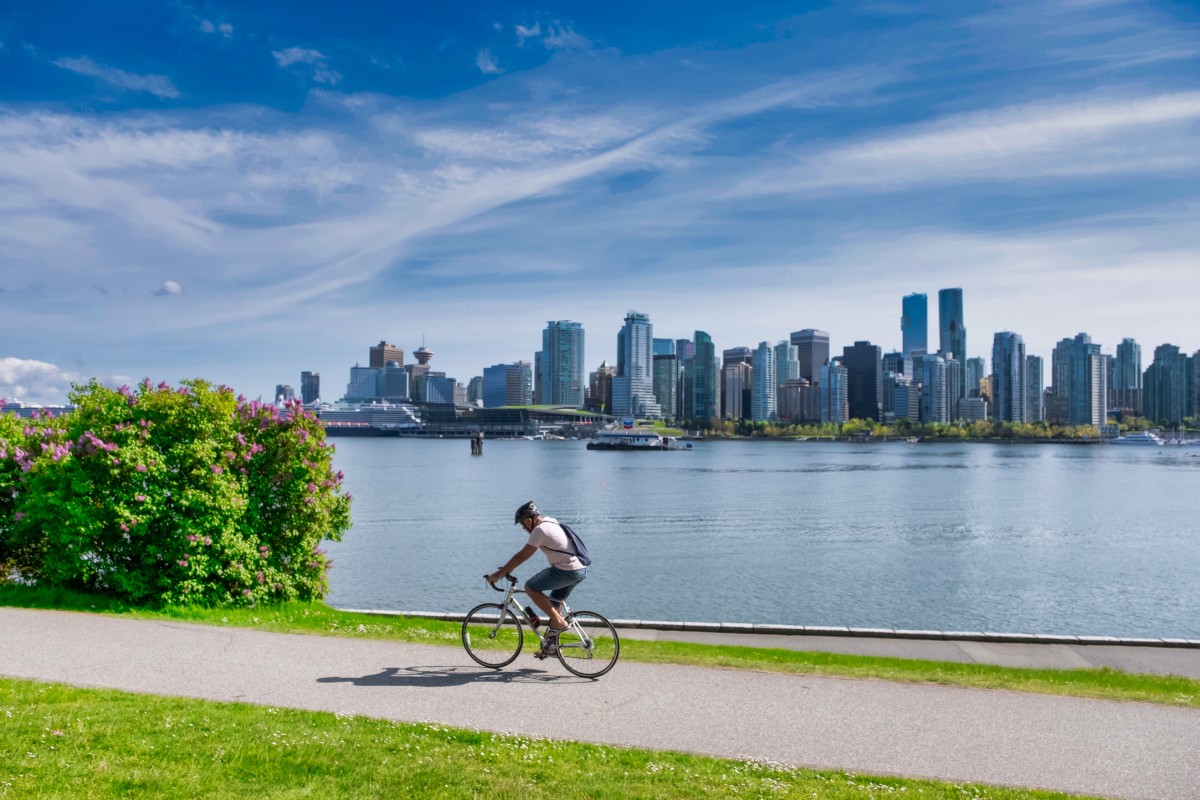 Cyclist on waterfront Vancouver day trips