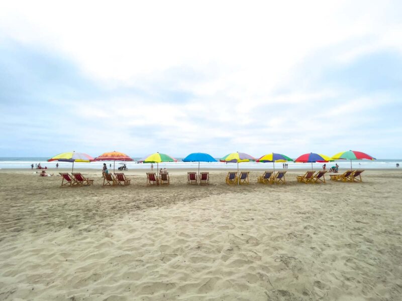 Umbrellas and loungers on Montanita Beach