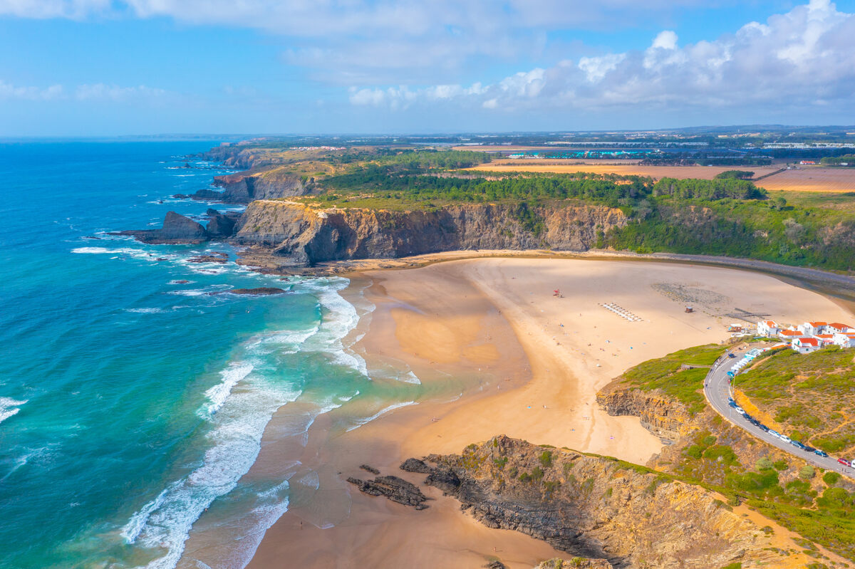 Aerial view of Praia de Odeceixe, Algarve beaches