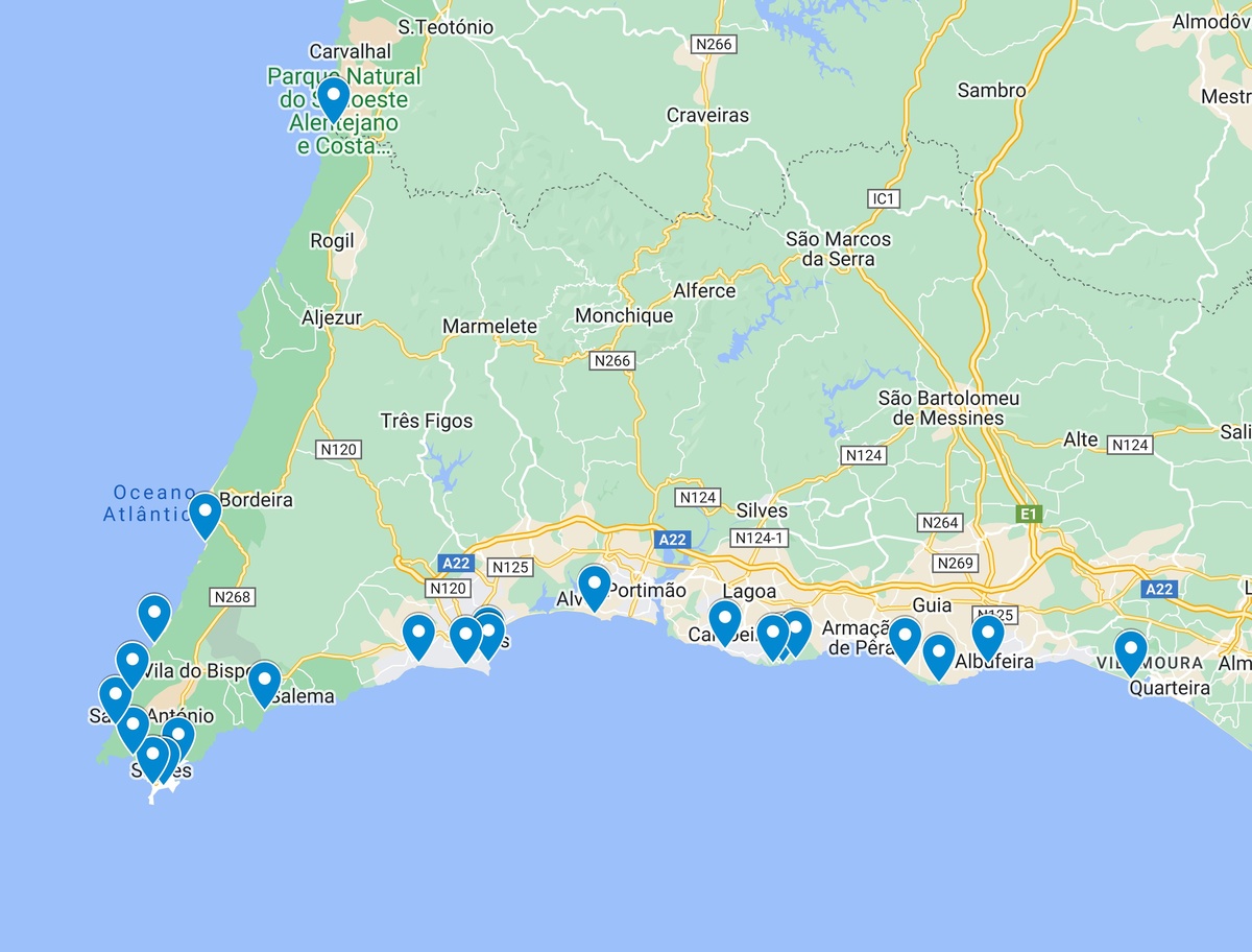 Map of Algarve beaches 