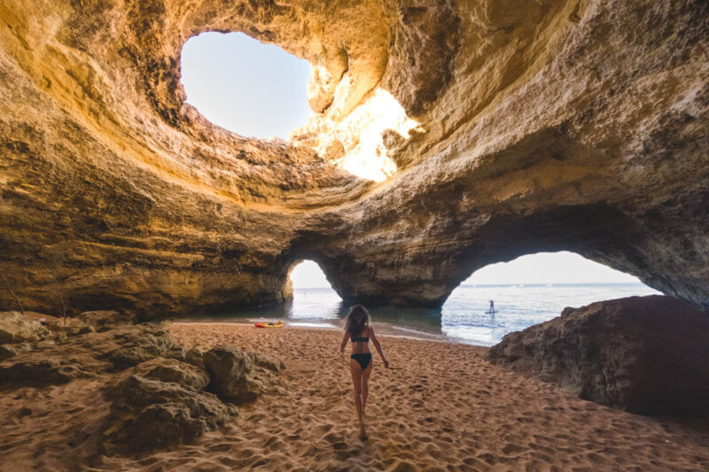 Woman in Benagil Cave, Algarve beaches