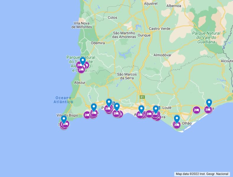Map of where to stay in the Algarve