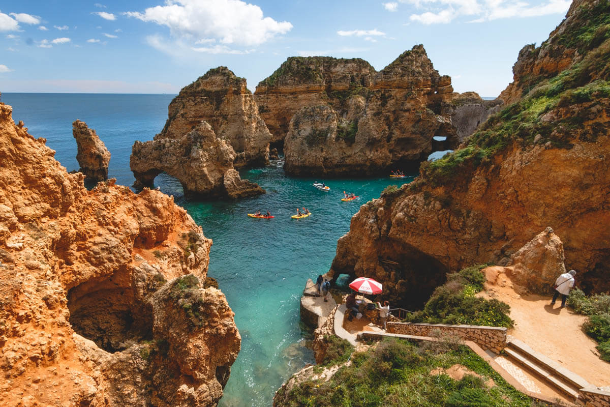Kayaking around rock formations at Ponta da Piedade is a fun activity in Lagos. Kayaking around rock formations at Ponta da Piedade is a fun activity in Lagos.