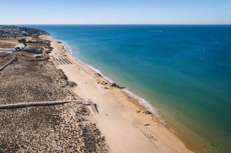 Aerial shot of Praia da Gale beach in Albufeira