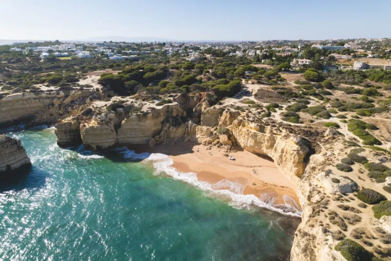 Cliffs surrounding Praia das Salamitras on an Algarve itinerary