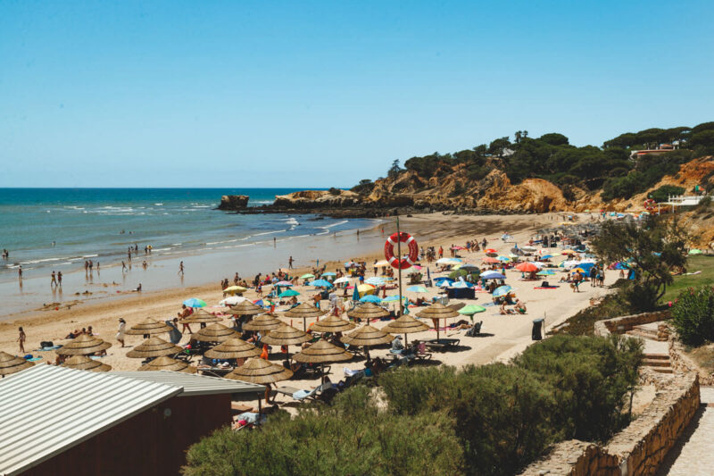 Umbrellas on Praia da Santa Eulalia beaches in Albufeira