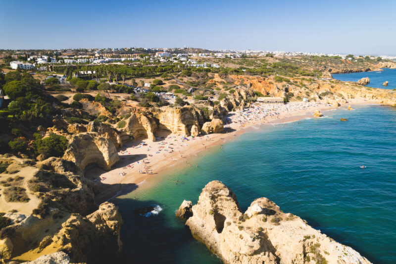 The towering cliffs come right up to the ocean at Praia de Sao Rafael.