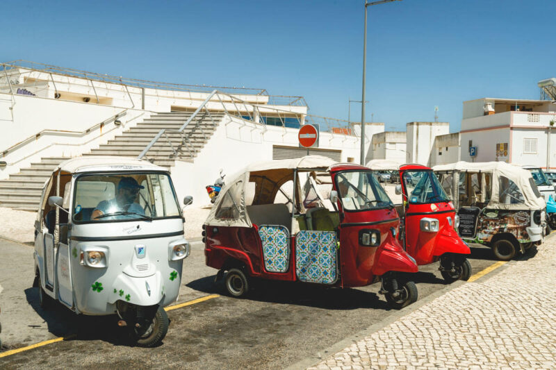 Tuk tuk taxis in Albufeira on an Algarve itinerary