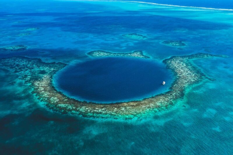 Aerial view of Blue Hole one of the best things to do in Belize