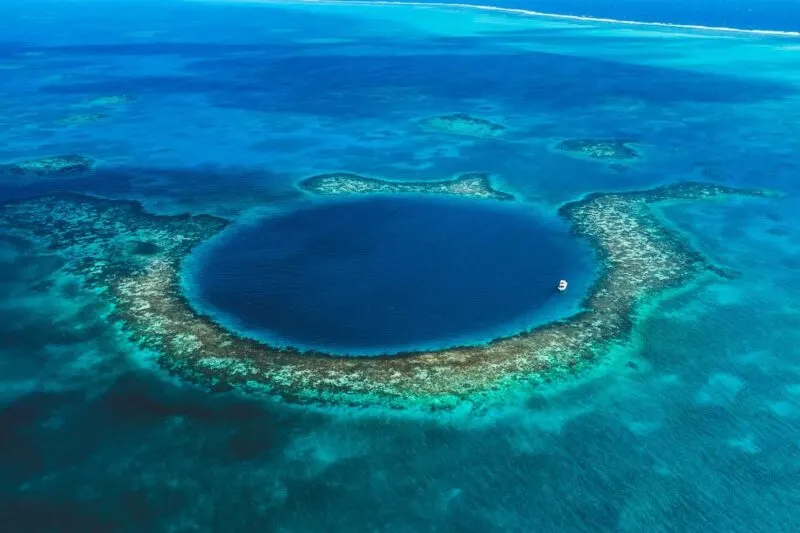 Aerial view of Blue Hole one of the best things to do in Belize