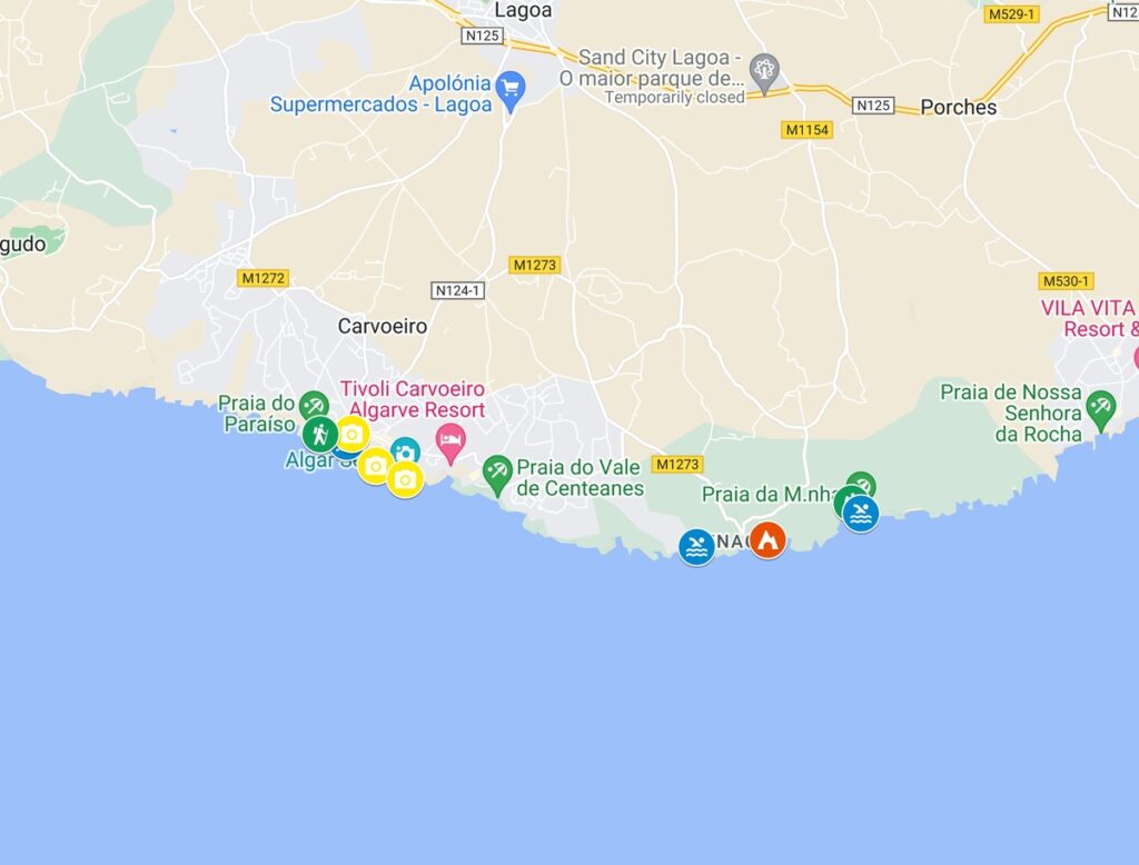 Map of things to do in Carvoeiro