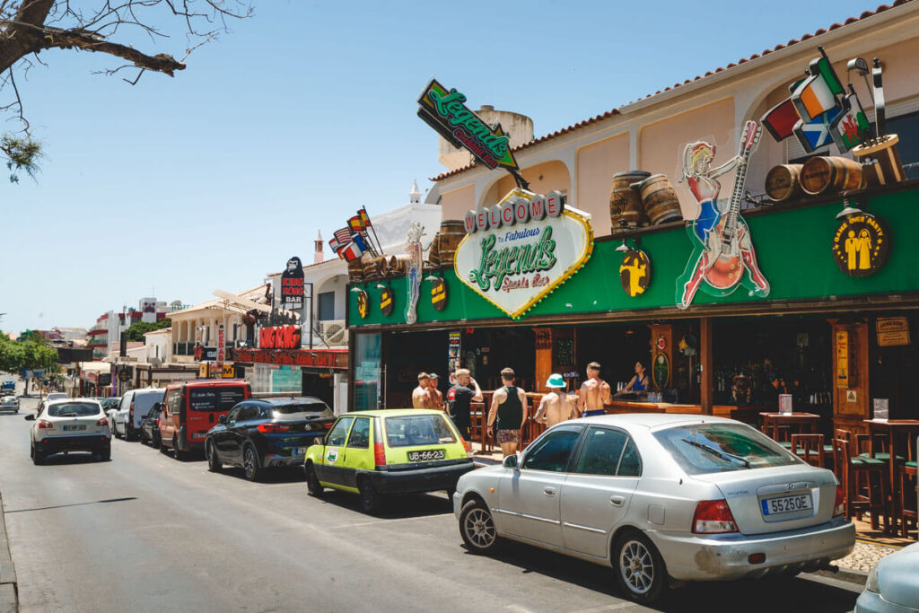 Going to the bars on Albufeira strip is one of the best things to do in Albufeira.