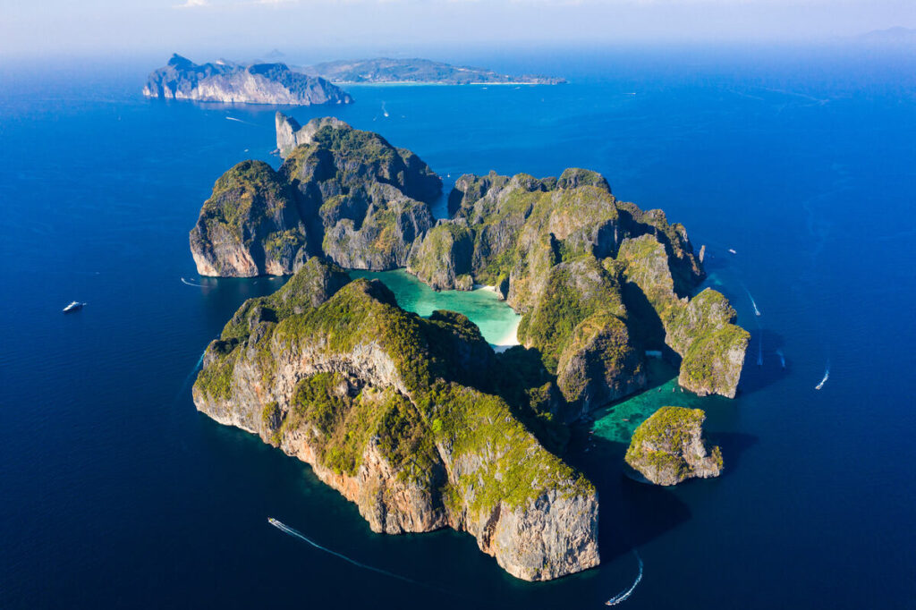 Aerial view of Koh Phi Phi Lee on a Krabi island tour.