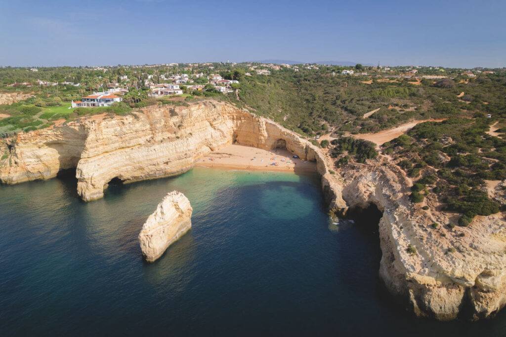 Aerial view of Praia do Carvalho for things to do in Carvoeiro