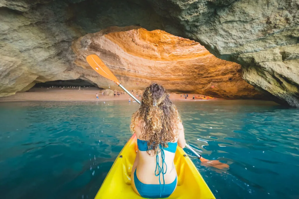 Kayaking the Benagil Cave in Carvoeiro, Portugal. 