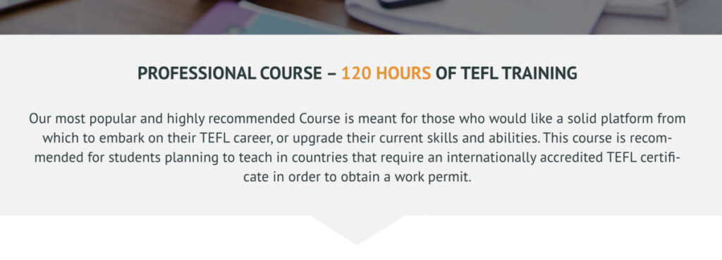 120 hours professional course best TEFL course