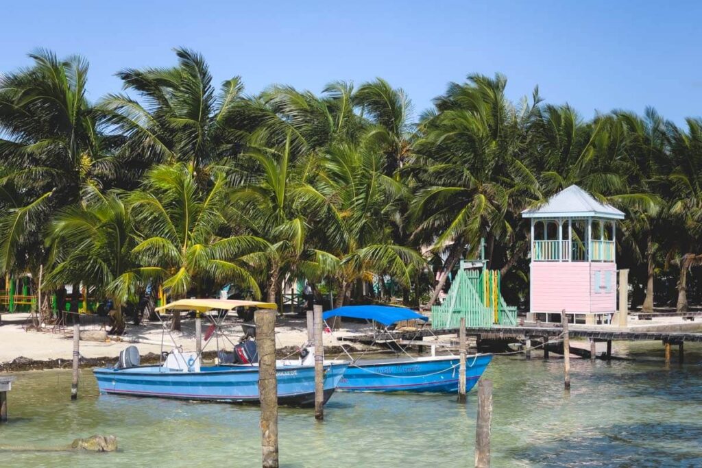 Docked boats at jetty going from Belize City to Caye Caulker