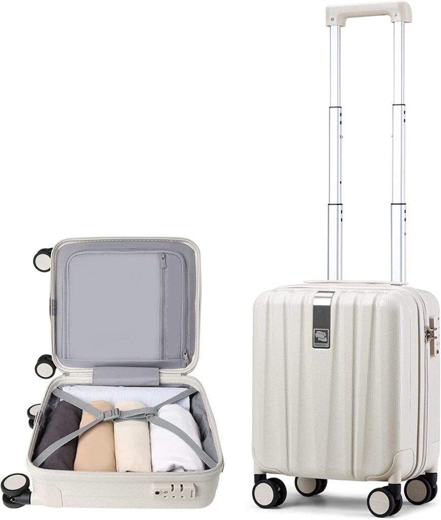 The Hank under-set mini hard shell luggage is the perfect size for carry on.