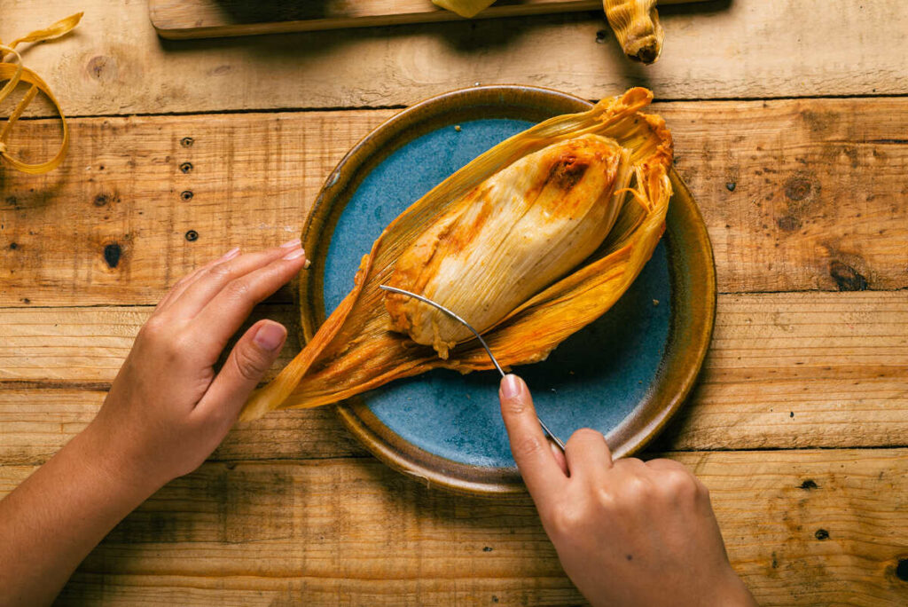 Eating tamales while traveling Mexico