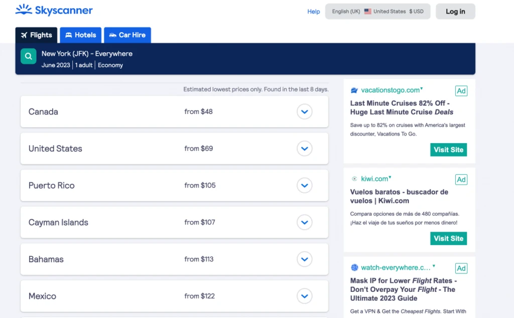 Skyscanner's 'Everywhere' tool is ideal for planning a trip flexibly. Skyscanner's 'Everywhere' tool is ideal for planning a trip flexibly.