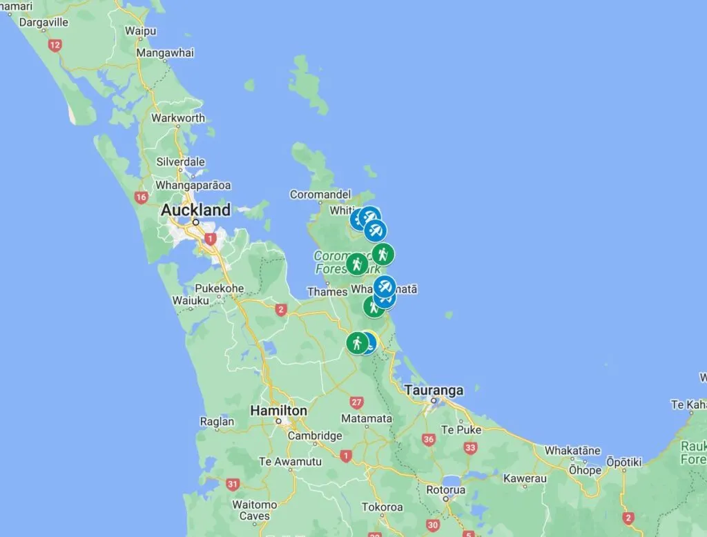 Things to do in The Coromandel map
