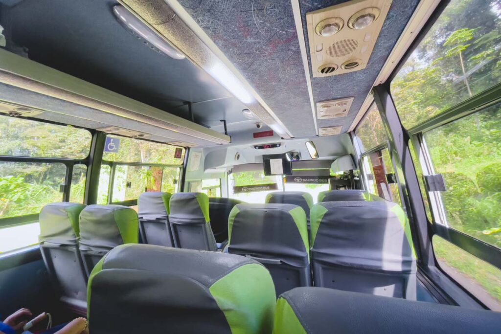 Inside one of the many Costa Rican shuttle buses.