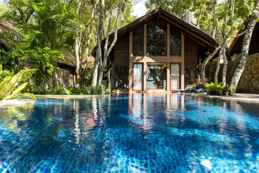 A gorgeous jungle pool at Tubkaak Boutique is where to stay in Krabi. 