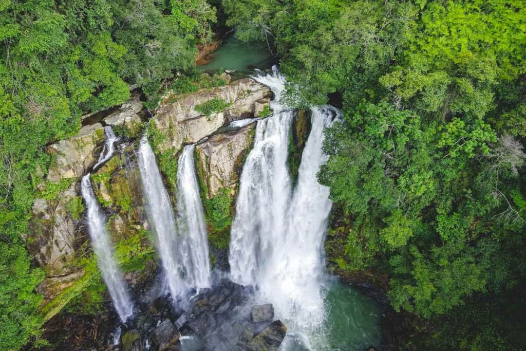 An aerial shot of Nauyaca falls Costa Rica