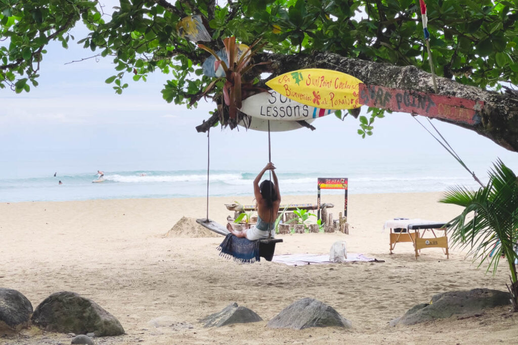 Relaxing on a swing at Playa Cocales in Puerto Viejo.