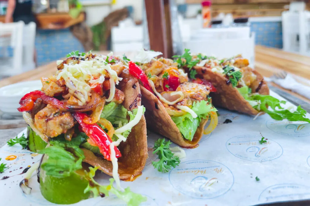 Delicious looking tacos from a restaurant at Samara Beach.