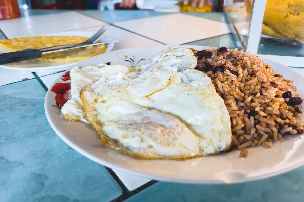 Rice and beans, a gourmet meal when backpacking Costa Rica on a budget.