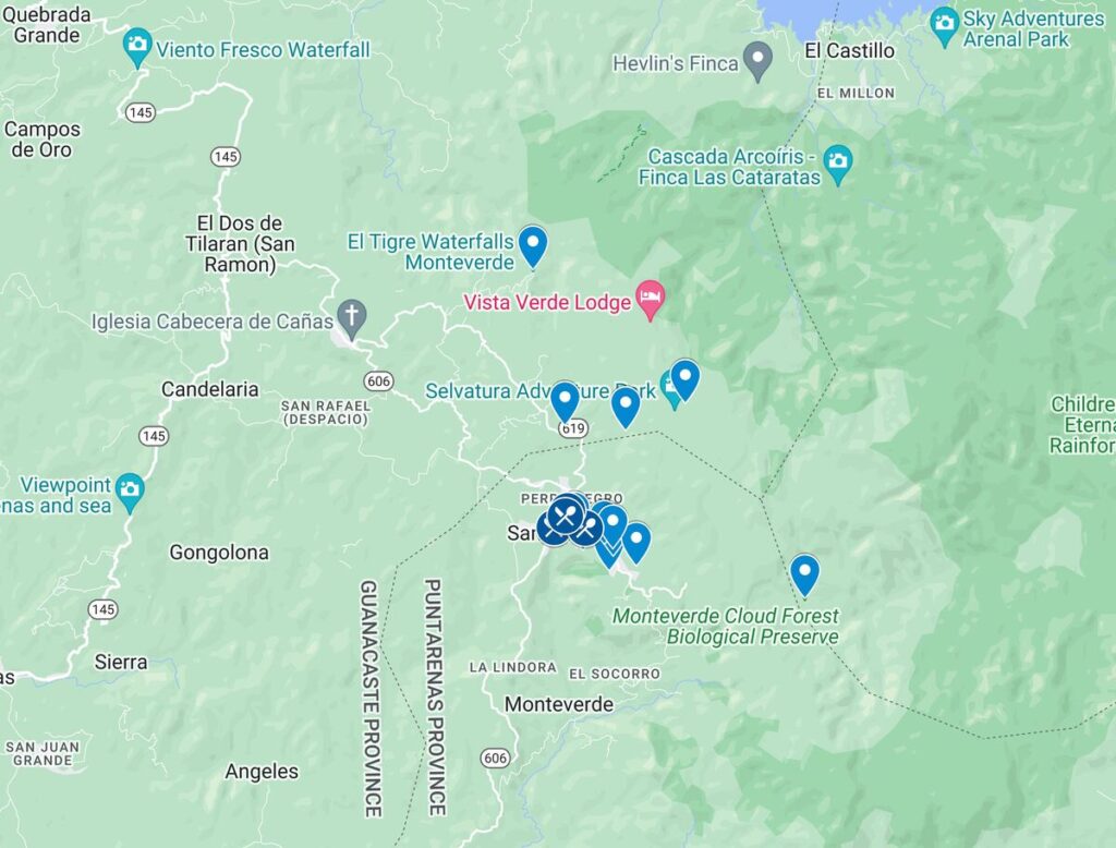 Things to do in Monteverde map
