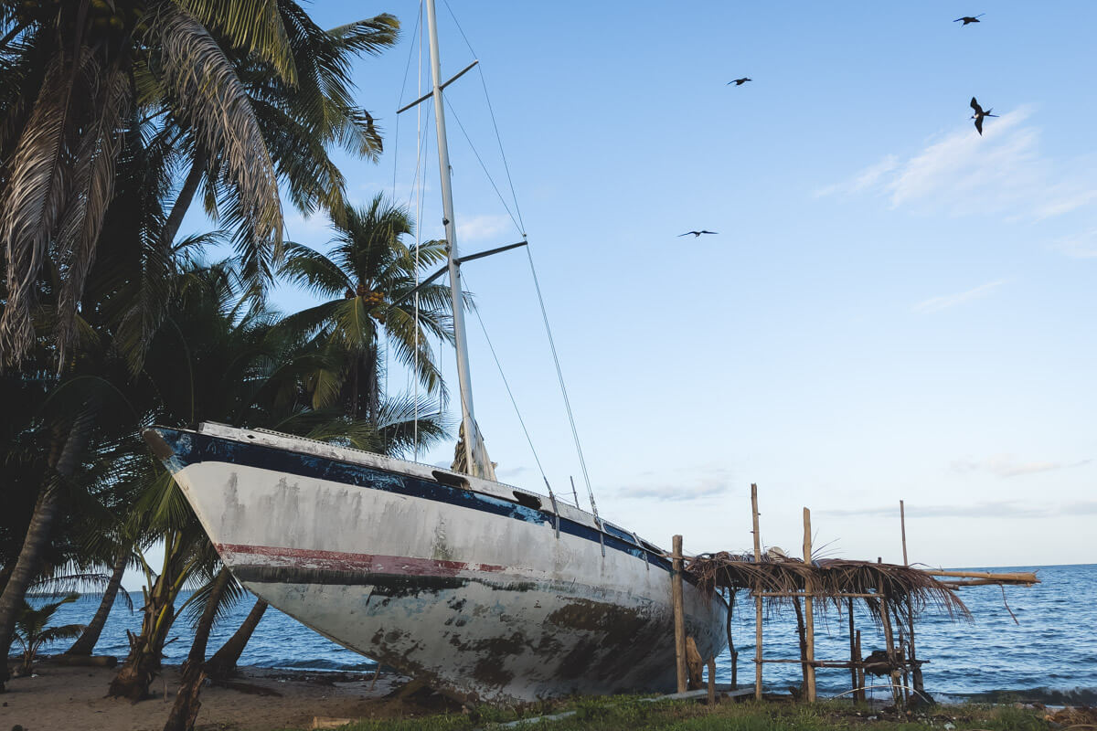 A beached sail boat in Hopkins.
